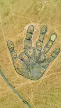 内蒙古二连浩特“如来神掌”，卫星图看到这个巨型手掌，就感觉特别神奇，犹如如来神掌从天而降。你们觉得像不像？