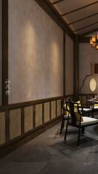新作原创作品：位于山西私人会所的一个餐厅空间，此空间还是融入成熟稳重的中式风格，自然光线上可能有些不足。