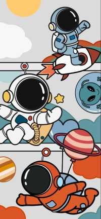 送你一组可爱卡通宇航员高清手机全屏壁纸