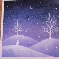 山很美！雪很美，兔子很可爱！夜景很美！画很美！#风景画 #丙烯画