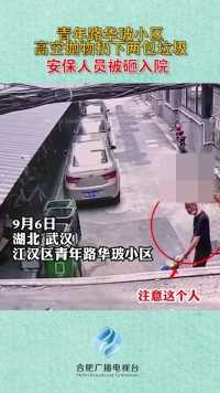 湖北武汉江汉区青年路华玻小区，高空抛物扔下两包垃圾，安保人员被砸入院