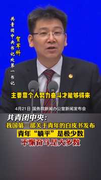 4月21日，我国第一部关于青年的白皮书发布！团中央：当代青年真正“躺平”是极少数，不懈奋斗是大多数