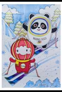 漫画马克笔 冰墩墩和雪容融滑雪马克笔漫画手绘 少儿美术漫画示范  2022冬奥吉祥物